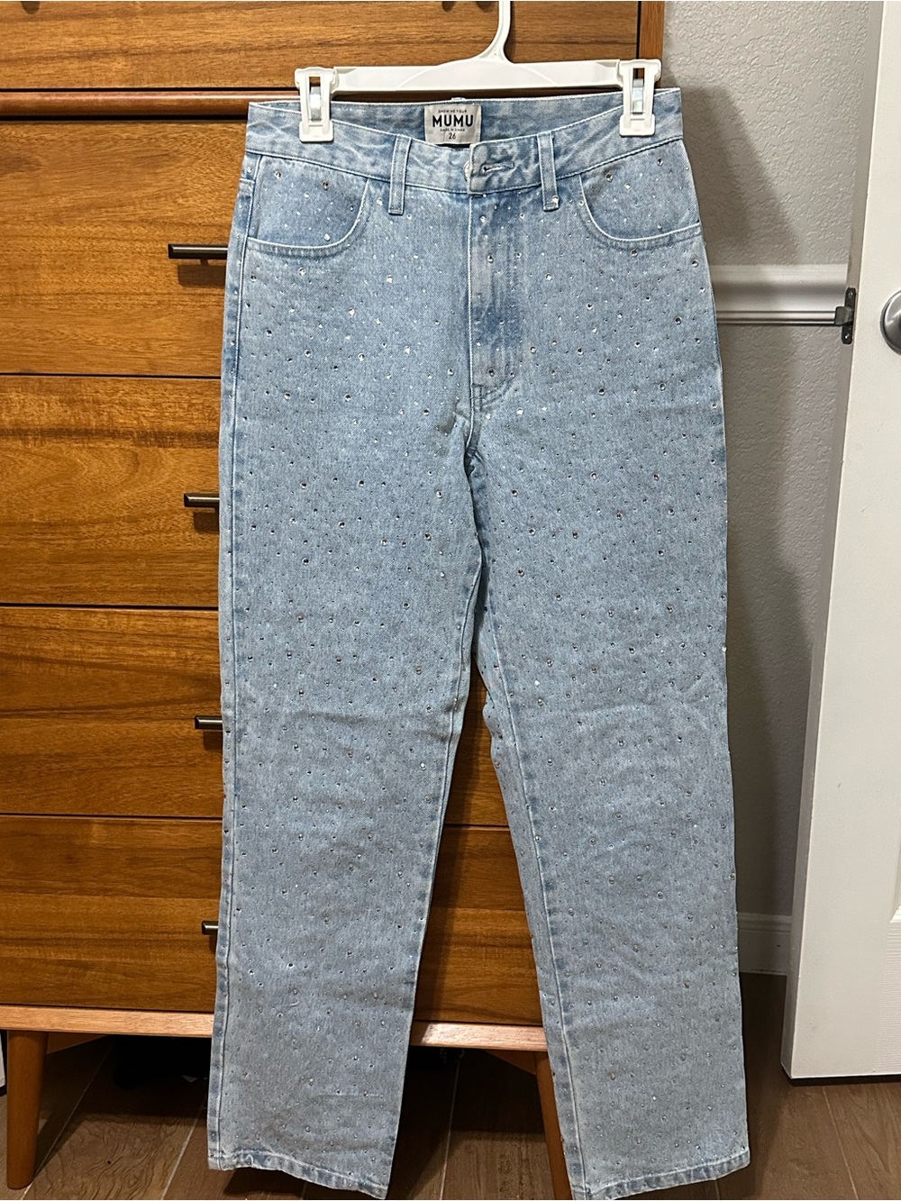 Show Me Your Mumu Light Blue Studded Straight-Leg Jeans